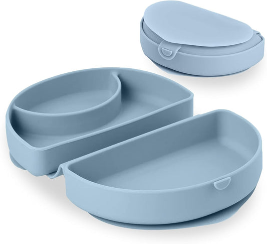 Miniware Baby Travel Plate with Suction - Foldable Silicone Baby Travel Essential to Promote Self-Feeding - Dishwasher Safe, BPA Free, Food Grade Silicone Baby Plate For On The Go - Sage Silifold
