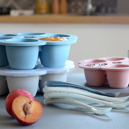 Beaba Multiportions Premium Quality Silicone Baby Food Freezer Tray with Clip On Lid, Baby Food Storage Container Ice Cube Tray Maker, Made in Italy, Cloud, 3 oz