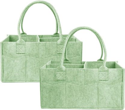 2 Pack Diaper Caddy Organizer, Portable Baby Caddy Organizer with Handle, Collapsible Nursery Storage Bin and Gift Baskets for Girls and Boys - Newborn Essentials, Baby Shower Gifts (Green)