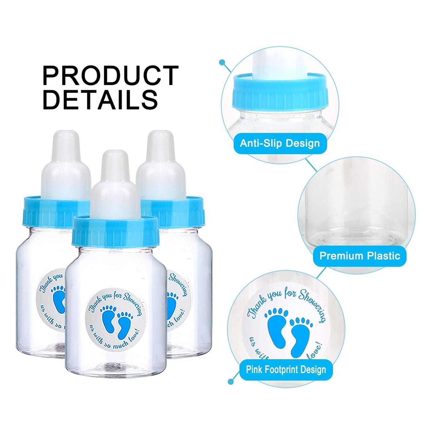 72 Pieces of Mini Baby Shower Milk Bottles Favors for Baby Shower White Plastic Mini Bottles Party Favors Boy Party Games Decorations (Blue)