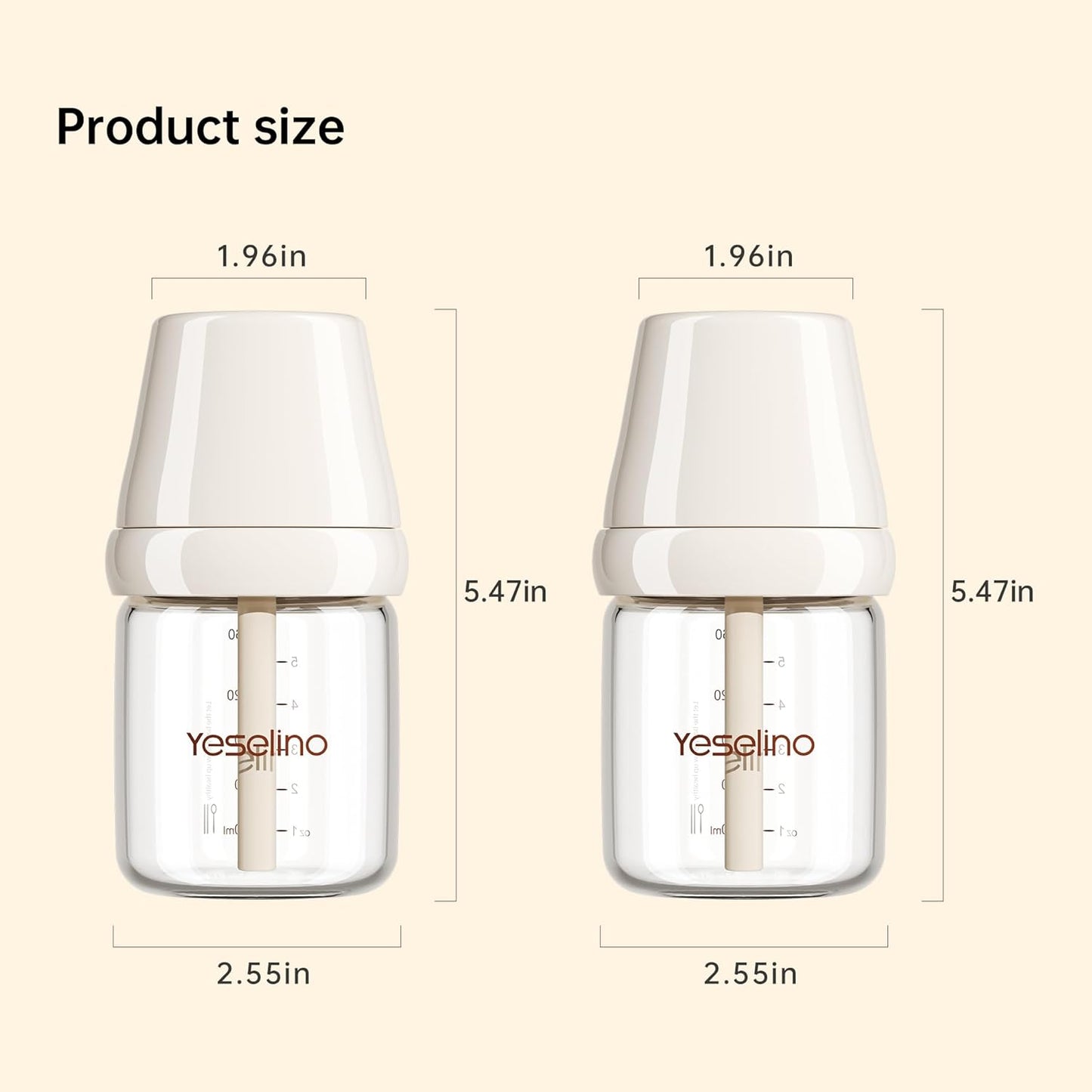 Natural Nursing Glass Baby Bottle - with Anti-Colic Vent System - BPA-Free, 3 oz with Slow Flow Nipple, 0-6 Months, 2 Pack (Includes 4pcs Nipples)