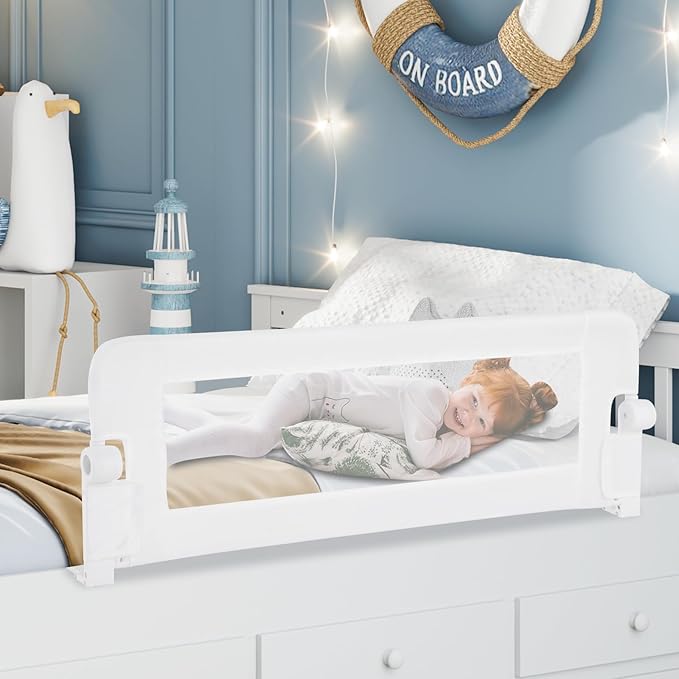 HONEY JOY Bed Rail for Toddlers, Extra Long, Foldable Portable Swing Down Safety Bed Guard Rail, Toddler Bed Rails for Crib, King Queen Full Twin Size Bed Mattress (White, 1 Pack, 47 Inch)