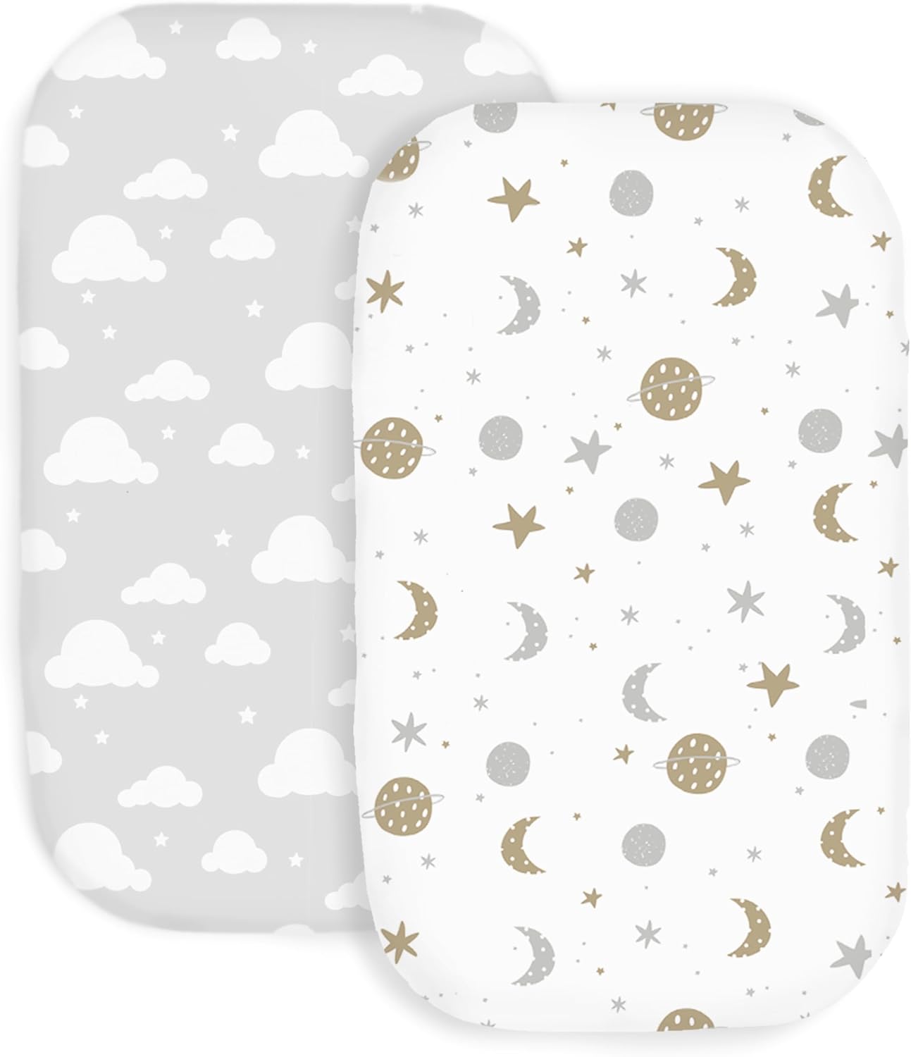 100% Organic Cotton 2 Pk Bedside Sleeper Bassinet Fitted Mattress Sheets Perfectly Compatible with Mika Micky, Baby Delight, Ronbei, Chicco, Cloud Baby, AMKE, Angelbliss, Arm's Reach. Cloud, Stripe