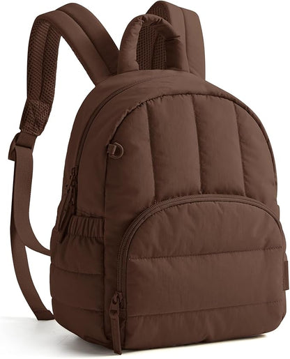 BAGSMART Mini Backpack for Women, Lightweight Puffer Small Backpack Purse, Quilted Casual Travel Daypack, Cute Water-Resistant Bookbag for Daily, Coffee Brown