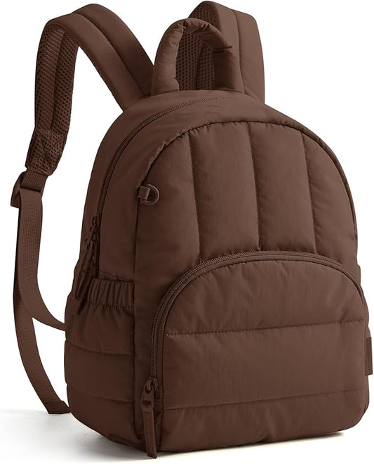 BAGSMART Mini Backpack for Women, Lightweight Puffer Small Backpack Purse, Quilted Casual Travel Daypack, Cute Water-Resistant Bookbag for Daily, Coffee Brown