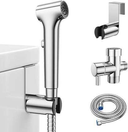 Handheld Bidet Sprayer for Toilet, Hurran New Premium Muslim Shower Toiletbidet Cloth Diaper Sprayer Set, Precise Adjustable Water Pressure Control with Bidet Hose for Feminine Wash, Chrome