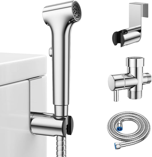 Handheld Bidet Sprayer for Toilet, Hurran New Premium Muslim Shower Toiletbidet Cloth Diaper Sprayer Set, Precise Adjustable Water Pressure Control with Bidet Hose for Feminine Wash, Chrome