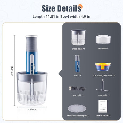Kawu Electric Food Processor, Cordless Small Meat Grinder for Kitchen, Portable Vegetable Chopper with Glass Bowl, USB Rechargeable Meat Shredder, Mini Onion Chopper & Food Chopper Vegetable Cutter