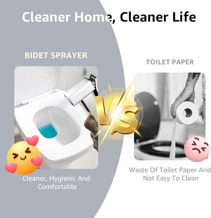 Handheld Bidet Sprayer for Toilet, Cloth Diaper Sprayer with Wall Mounts (ABS) and Hand Held Bidet Bathroom Hose (Stainless Steel), Jet Spray for Toilet, Muslim Shower, Easy to Install (Chrome)