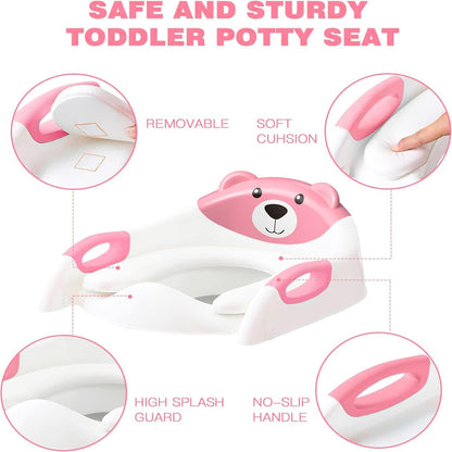 Potty Training Seat, SKYROKU Upgrade Toddler Toilet Seat for Kids Boys Girls, 2 in 1 Potty Training Toilet, Splash Guard Anti-Slip Pad Step Stool,New Sector-Shape Stabilized Base (8899+Grey)