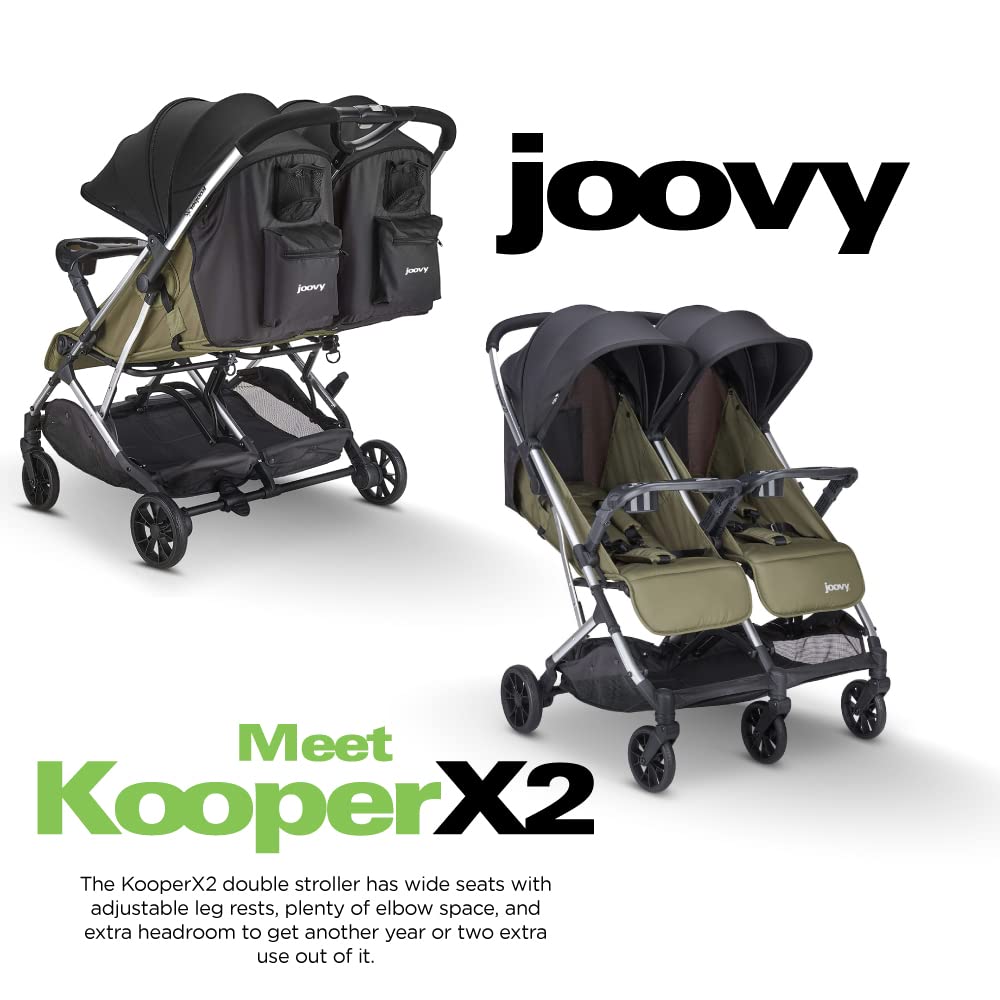 Joovy Kooper X2 Double Stroller, Lightweight Travel Stroller, Compact Fold with Tray, Black