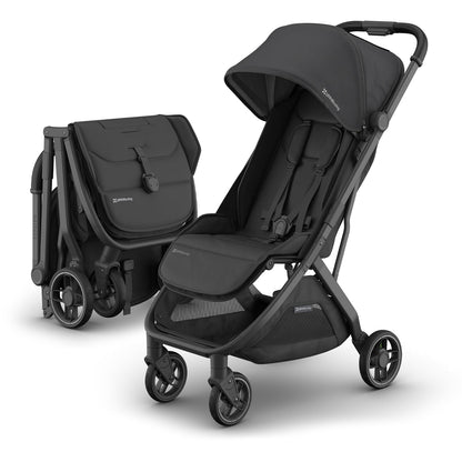 UPPAbaby Minu V3 Travel Stroller | Lightweight + Compact Design | One-Hand Fold + Unfold | from Birth + Overhead Compatible | Evelyn (Meadow Green/Carbon Frame/Chestnut Leather)