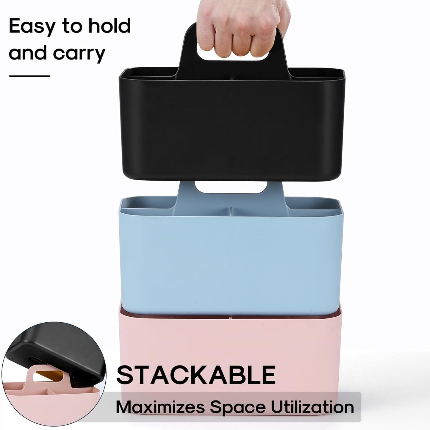 Multiuse Caddy Organizer with Handle, Portable Divided Plastic Tote Bin - Art Craft, Stationary Pen Marker Crayons, Makeup Hair Supplies Storage - Bathroom, Classroom, Dorm, Office, Desk Holder - Pink