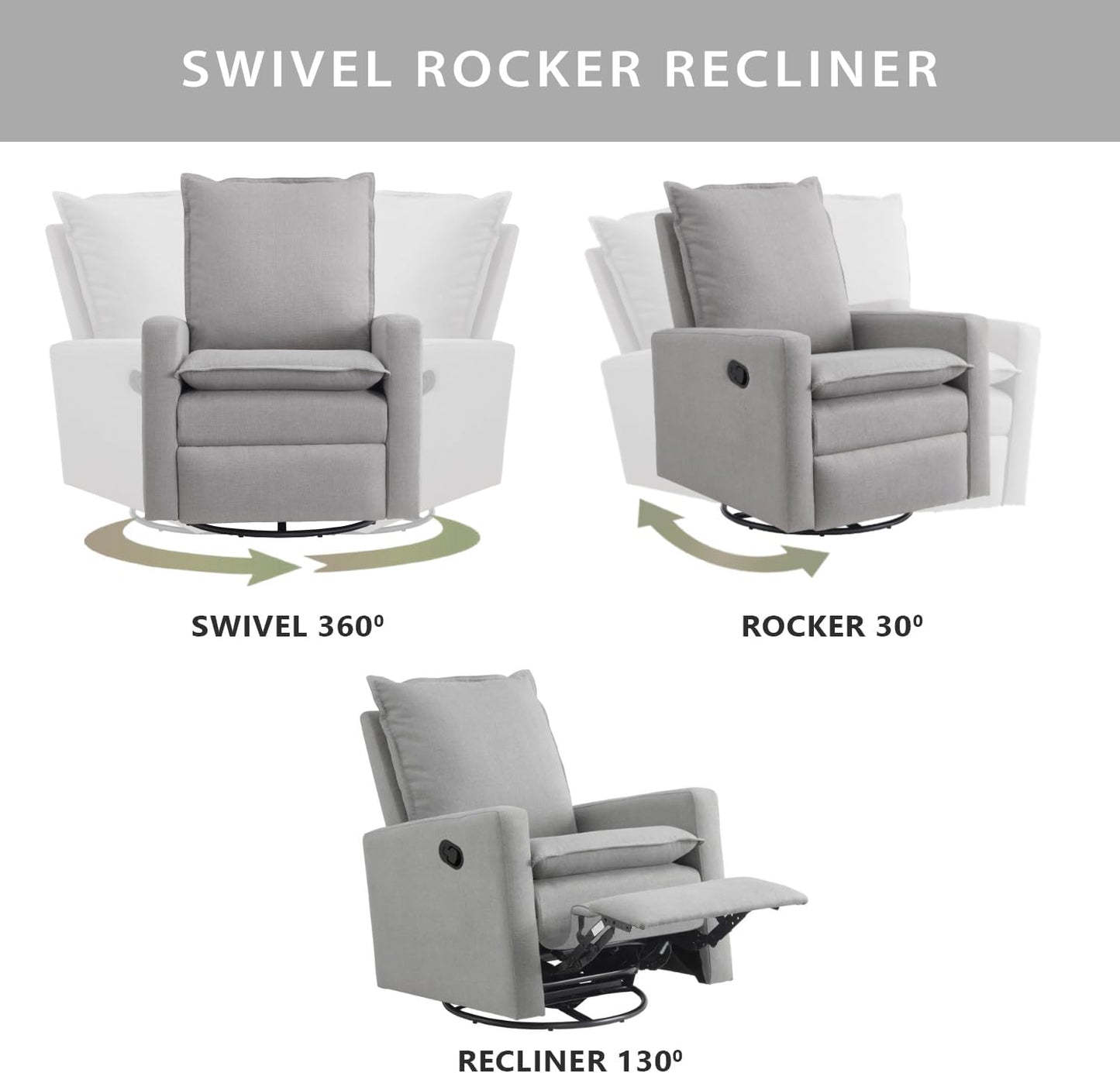Oxford Baby Uptown Upholstered Glider Recliner Rocking Chair 360° Swivel for Nursery and Living Room - Boucle White