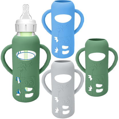 BUSOHA 3 Pack Silicone Sleeves for Dr Brown Glass Baby Bottles - Drop Protection Baby Bottle Sleeves,Compatible with Dr. Brown's Newborn Glass Bottles,with Silicone Handles,8 oz
