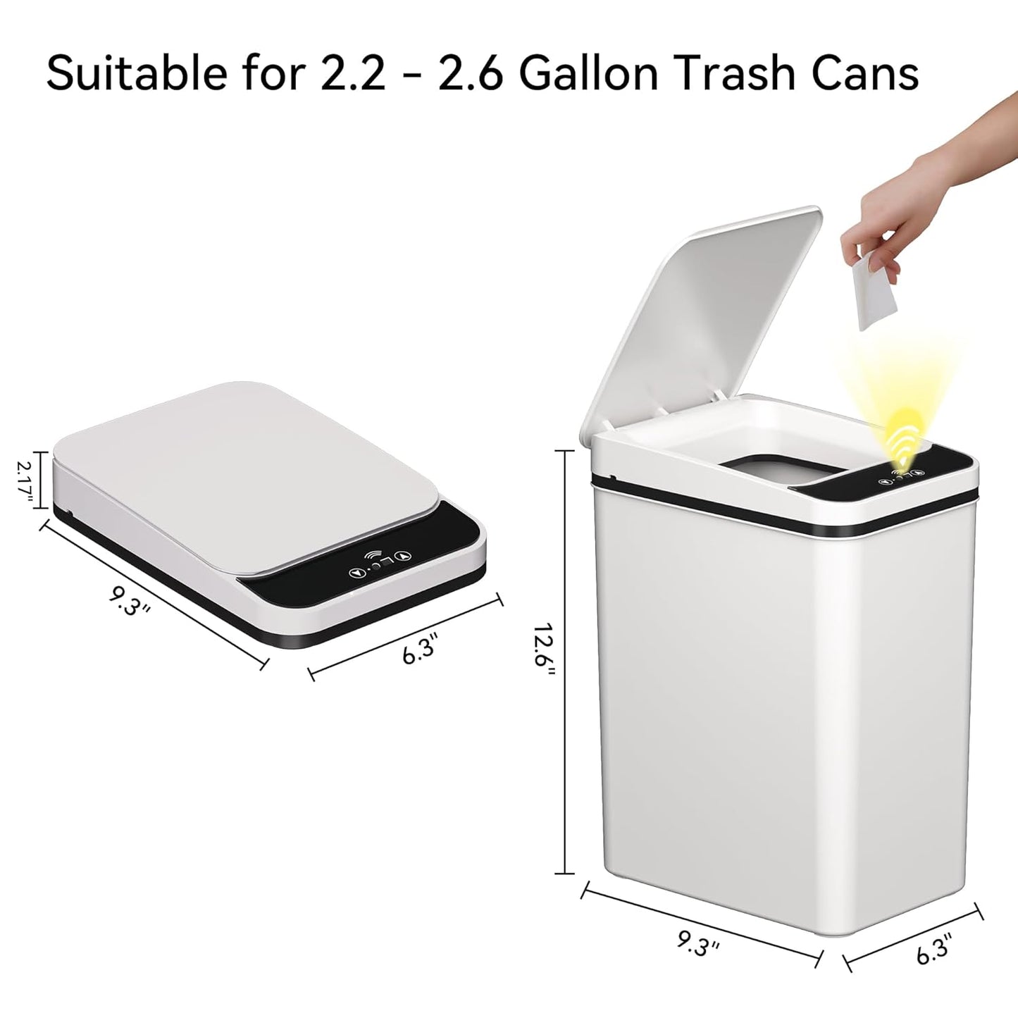 FRESHLIX Bathroom Garbage Can with Lid, 2.6 Gallon Diaper Trash Can, Automatic Trash Cans Touchless, Slim Waterproof Smart Commercial Trash Can for Bedroom, Bathroom, Office, Living Room, Toilet, RV