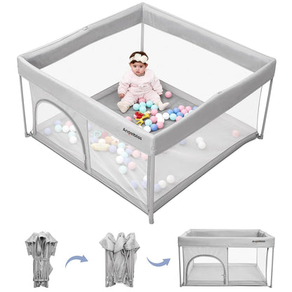 ANGELBLISS 50x50 Foldable Baby Playpen with Carrying Bag & Safety Lock - ASTM F406 Certified Baby Fence for Indoor/Outdoor, Lightweight Portable Play Yard with Breathable Mesh (Black)
