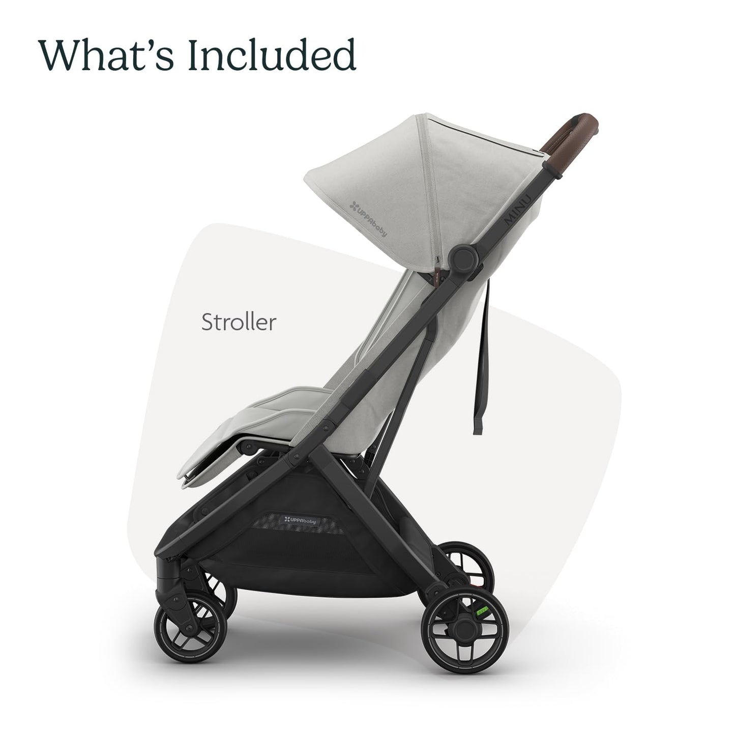 UPPAbaby Minu V3 Travel Stroller | Lightweight + Compact Design | One-Hand Fold + Unfold | from Birth + Overhead Compatible | Evelyn (Meadow Green/Carbon Frame/Chestnut Leather)