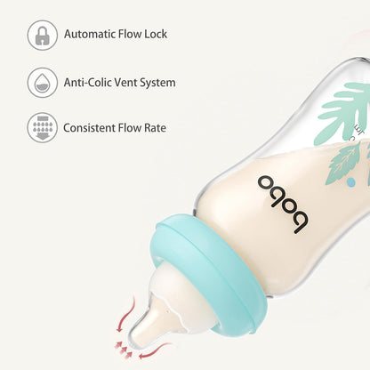 YOHKOH Natural Glass Baby Bottle with Level 1 Slow Flow Nipple, Newborn Anti-Colic Baby Bottles, Wide Neck Mushroom Baby Glass Bottle (Multicolour-A, 3.4oz (Pack of 4))