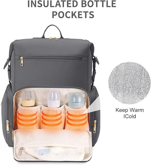 CEI-CEI Neoprene Diaper Bag Backpack with Insulated Pockets, Large Newborn Baby Maternity Bags Travel Tote with Changing Pad