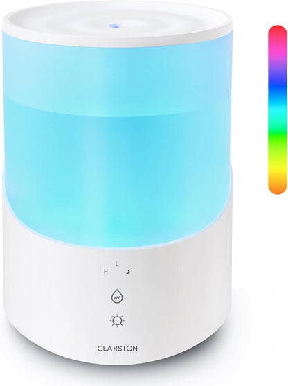 Clarston Humidifiers for Bedroom, 2L Top Fill with 360° Nozzle for Large Room, 7-Color Night Light, 24dB Quiet Cool Mist Air Humidifier for Baby Nursery & Plants, No BPA, Auto Shut Off, Easy to Clean