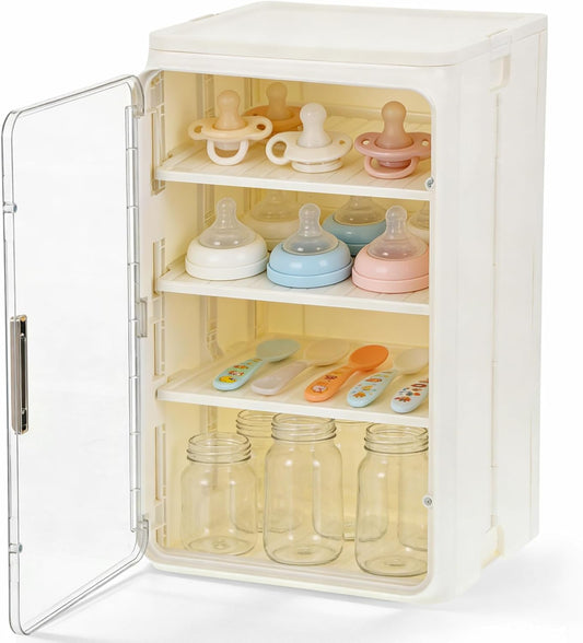 Baby Bottle Organizer, 3/4 Tier Bottles Storage Organizer, Baby Bottle Drying Rack for Bottles, Pacifiers,Pump Parts, Clear Station Organize Container for Bathroom, Cabinet, Pantry, Vanity, Countertop