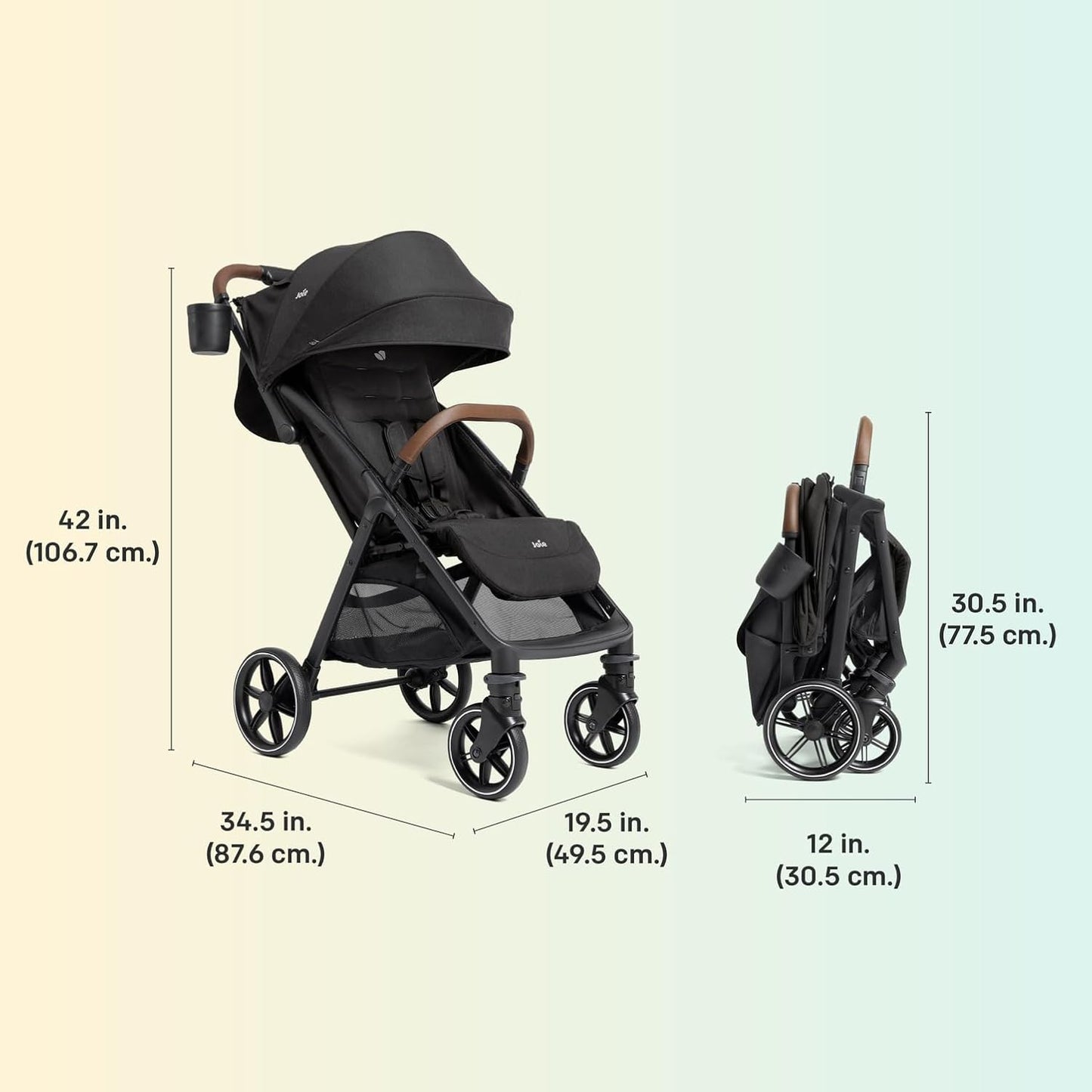 Joie Nutmeg Compact Stroller – Lightweight and Compact Stroller with One-Hand Fold (Evergreen)
