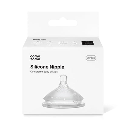Comotomo Silicone Replacement Nipples for Baby Bottle Gen 2 (2026 Release) - Soft, Silicone Nipples with Dual Anti-Colic Vents Designed for Natural Latch (Pack of 2), Fast Flow (6+ Months)