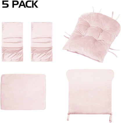 Lucky Monet 5Pcs Glider Rocker Replacement Cushions - Velvet Glider Cushions Replacement Set with Side Storage Pockets, Thick Glider Chair Cushions Washable & Non Slip, Cushion ONLY - Beige
