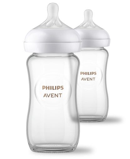 Philips Avent Natural Glass Baby Bottles with Natural Response Nipples (Slow Flow, Flow 2), 4oz, 4-Pack, SCY910/04