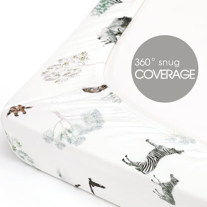 GRSSDER Stretch Ultra Soft Jersey Knit Fitted Pack n Play Playard Sheets Set 2 Pack，Fits Portable/Mini Cribs Sheets, Playards Mattress Pads, Stylish Watercolor Animals for Baby, Mint Green