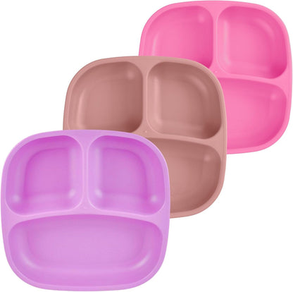 Re-Play Toddler Plates with Dividers - Deep-Walled 3 Compartments Divided Plates for Kids - Dishwasher & Microwave Safe - Made in USA - Set of 3-7.37" x 7.37" x 1.25" - Beach Baby