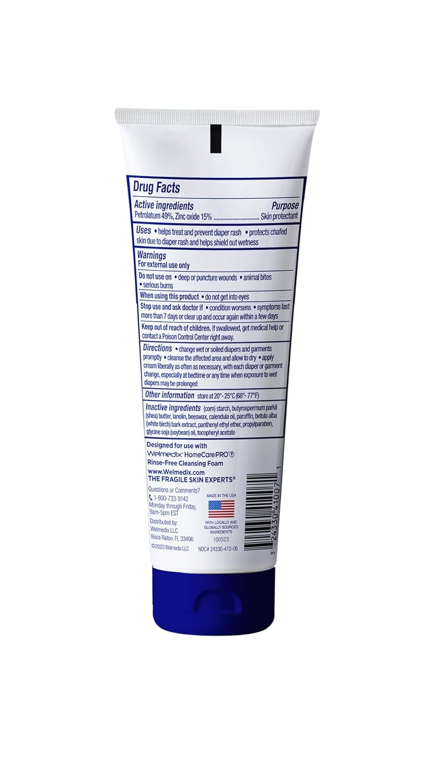 Welmedix Adult Diaper Rash Cream - Zinc Oxide Cream & Moisturizing Skin Barrier Cream, Maximum Strength Diaper Rash Cream for Adults, Skin Protection Ointment - 4oz