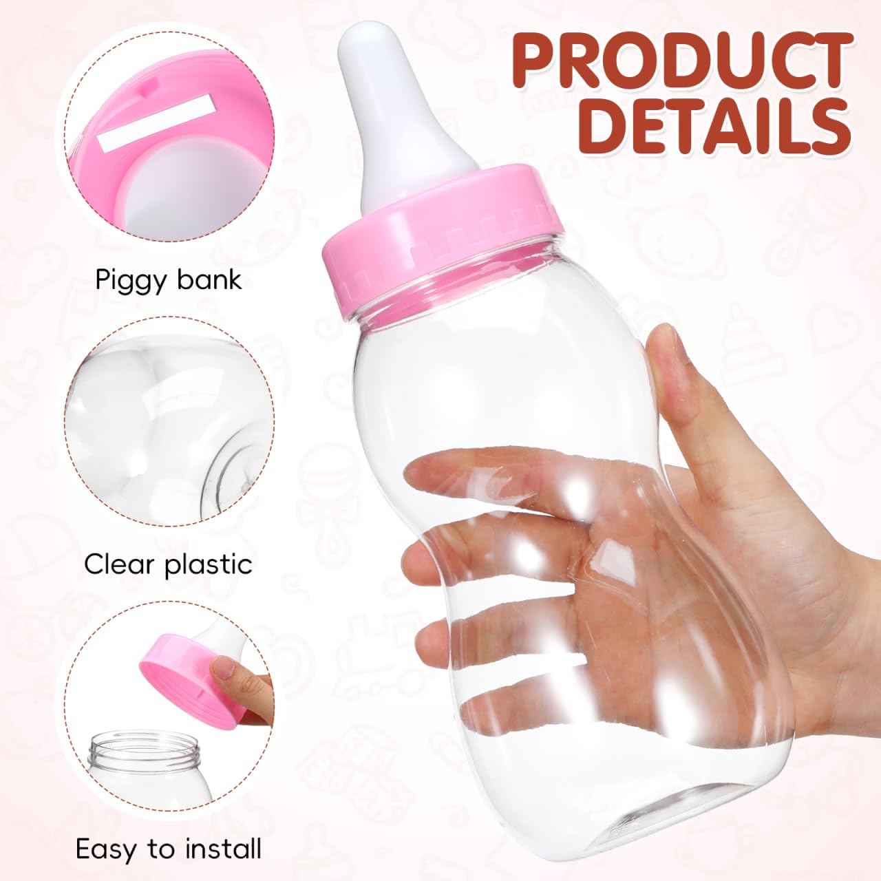 IMIKEYA 11-Inch Baby Bottle Piggy Bank - Giant Fillable Candy Jar & Savings Bank for Baby Shower, Nursery Decor, Birthday & Christening Decor Pink