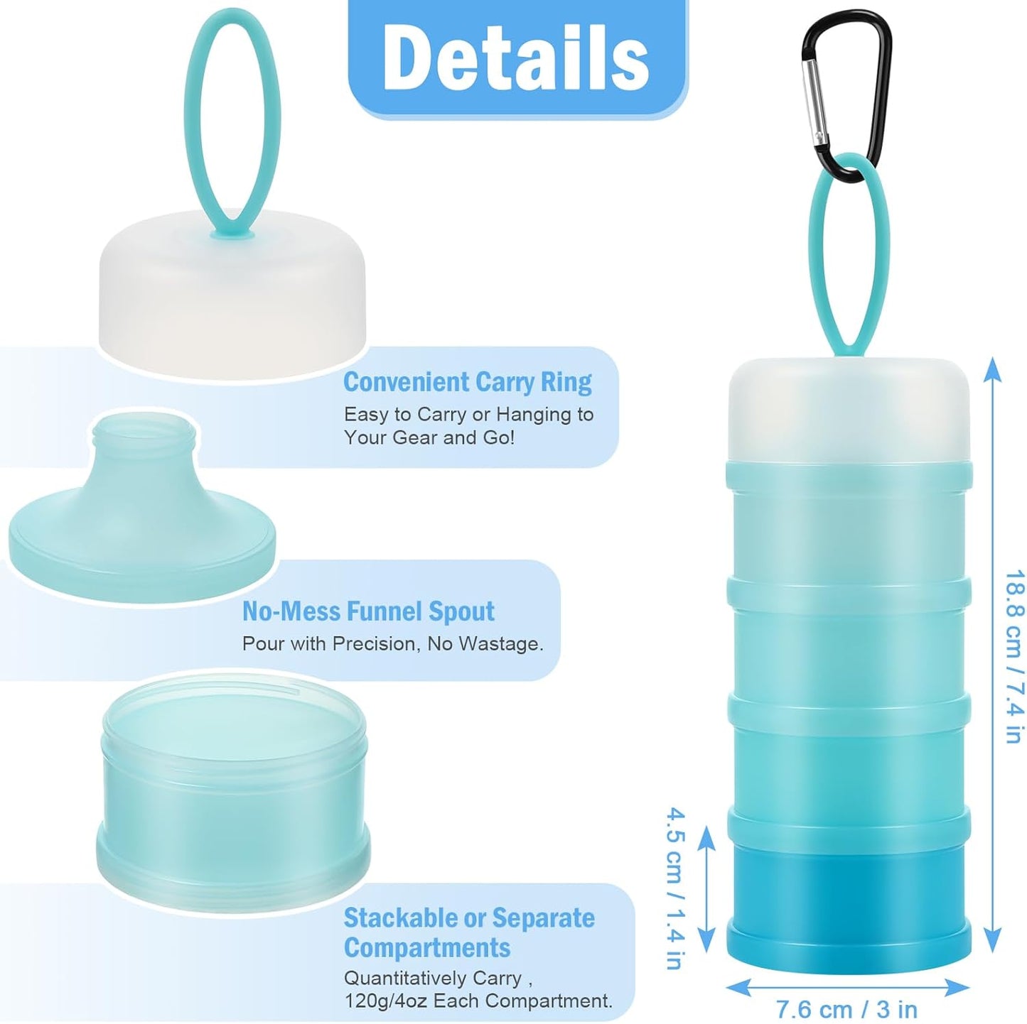 Accmor 2 Pcs Protein Powder Container to Go with Funnels Stand, 4 Compartments Stackable Protein Powder Dispenser for Workout, Fitness, Travel