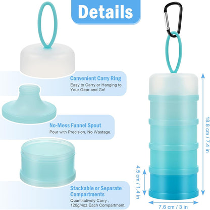 Accmor 2 Pcs Protein Powder Container to Go with Funnels Stand, 4 Compartments Stackable Protein Powder Dispenser for Workout, Fitness, Travel