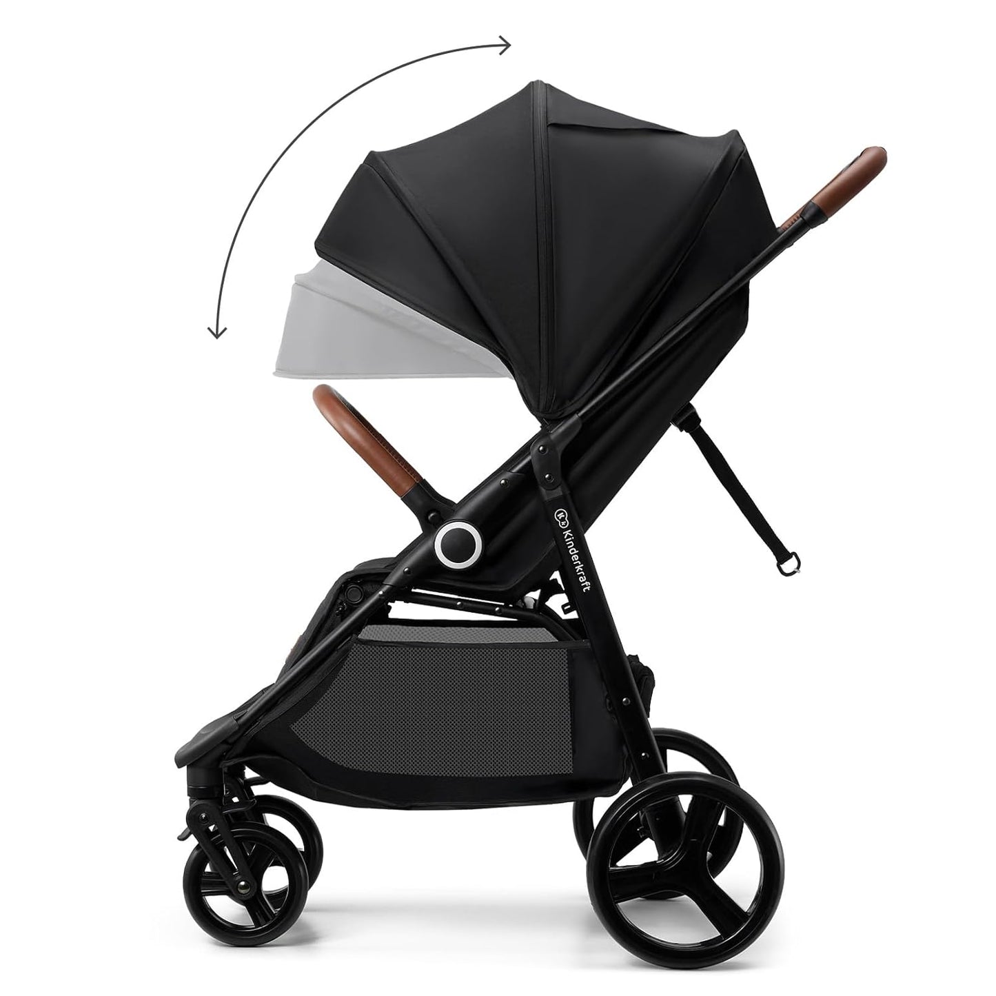 Kinderkraft Grande Plus Kinderkraft Buggy from Birth to 48.5 lb, one-Hand Folding, Reclining Position, Large Canopy with Window, All 4 Wheels dampened, Spacious seat, Black