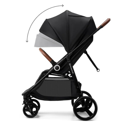 Kinderkraft Grande Plus Kinderkraft Buggy from Birth to 48.5 lb, one-Hand Folding, Reclining Position, Large Canopy with Window, All 4 Wheels dampened, Spacious seat, Black