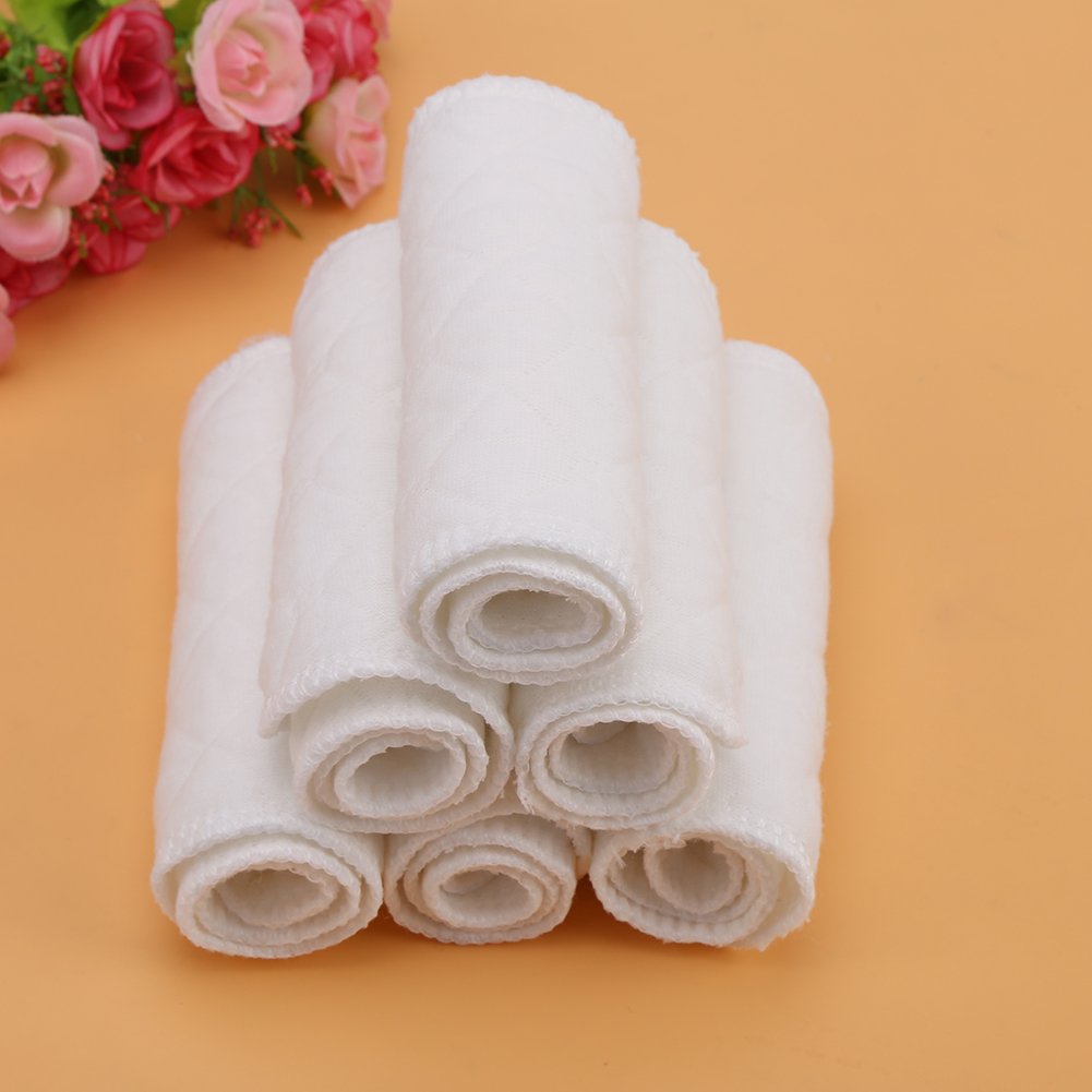 Soft Diaper, 10PCS Breathable Baby Toddler Cotton Modern Cloth Nappy Liners Double Water Absorb Reusable Fits Most Babies (Six Layers 32x12cm)