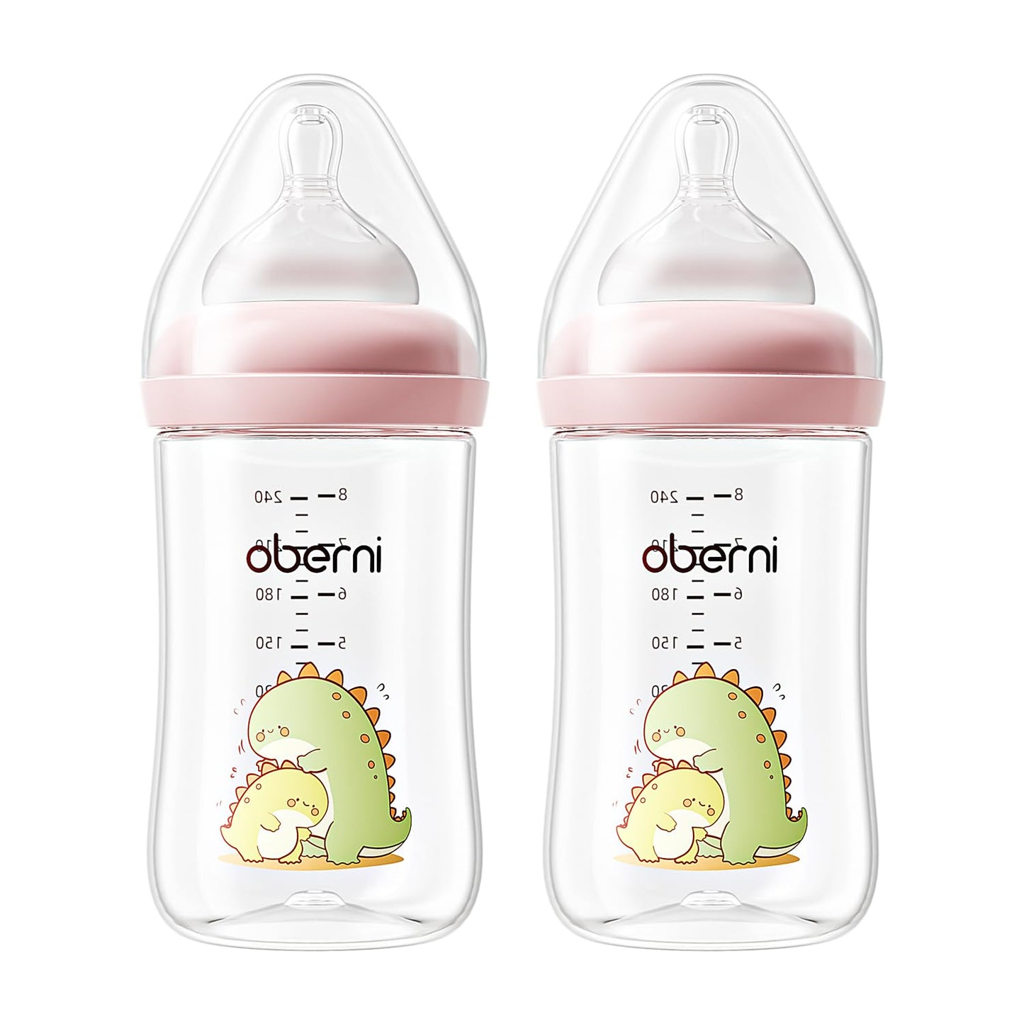 Oberni 240ml Baby Bottles, 8 Oz Wide-Neck Milk Feeding Bottle with Size M Teat for 3-6 Months Newborn Babies Blue/2 Pack