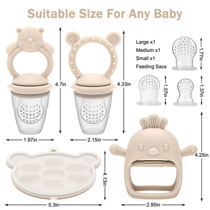 MISSLILI Baby Silicone Fruit Food Feeder Pacifier & Breastmilk Popsicle Freezer Molds,BPA Free Baby Food Storage Containers Frozen Ice Tray for Baby Feeding Safely, Infant Fruit Teething Toy (Blue)