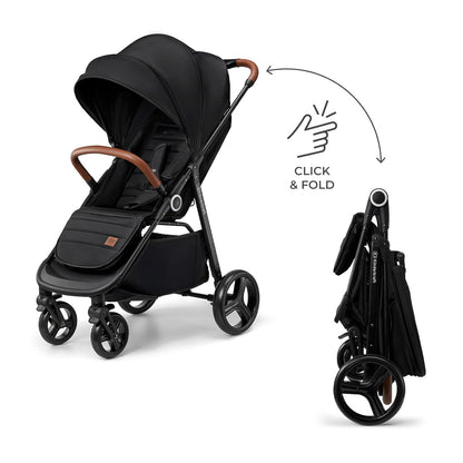 Kinderkraft Grande Plus Kinderkraft Buggy from Birth to 48.5 lb, one-Hand Folding, Reclining Position, Large Canopy with Window, All 4 Wheels dampened, Spacious seat, Black