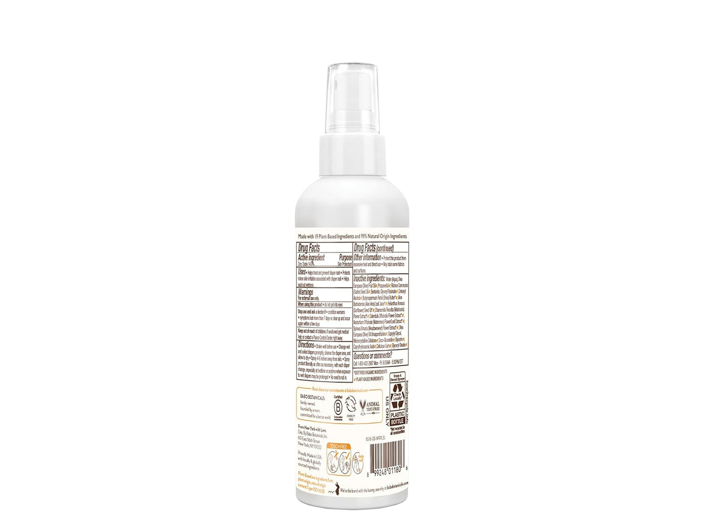 Babo Botanicals Sensitive Baby Fragrance-Free Diaper Rash Cream Spray - No touch, mess-free application - 14.9% Zinc Oxide - Shea Butter, Olive Oil & Aloe Vera - For Babies – 3fl.oz.