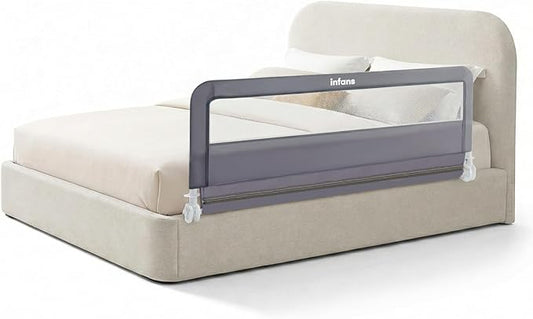 INFANS Bed Rail for Toddlers, 59" Foldable Safety Baby Crib Rail Fit for Kids Twin, Extra Long Swing Down Bed Guardrail for Convertible Crib, Queen, Full, King Mattress Side Guard (Gray)