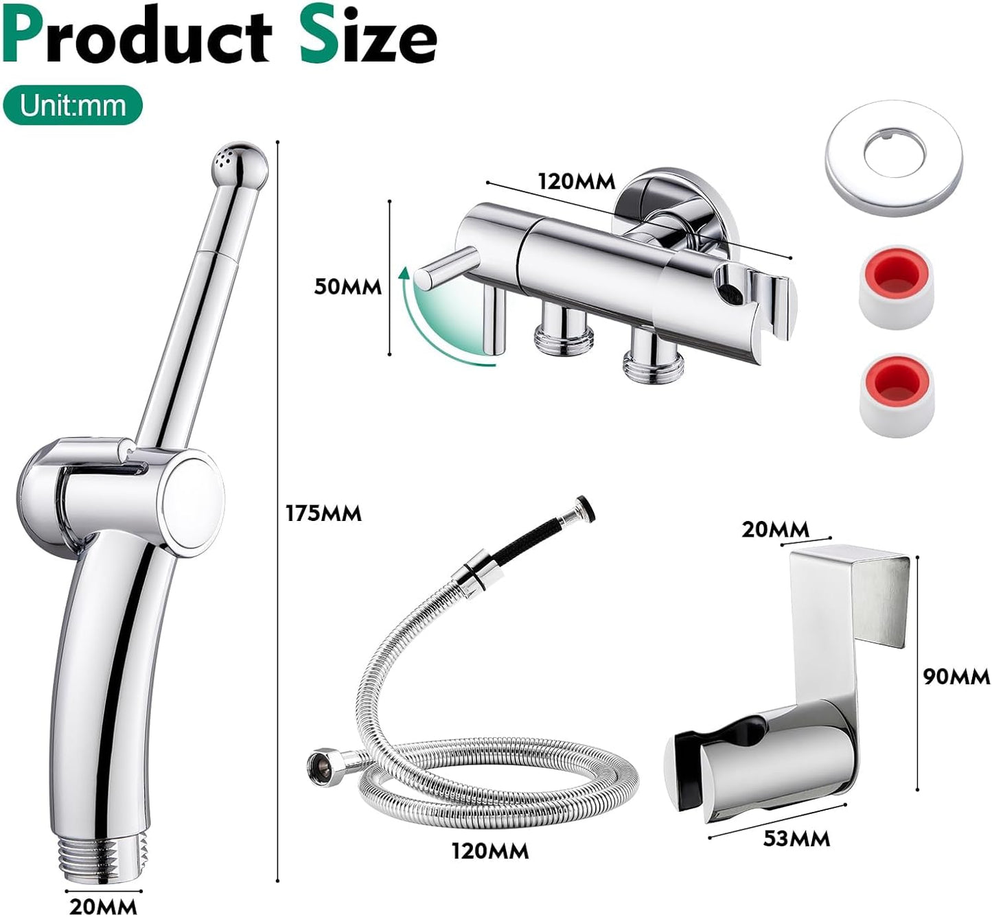 CREA Handheld Bidet Sprayer for Toilet - Adjustable Jet Toilet Bidet Attachment with Hose for Feminine Wash & Cloth Diaper Sprayer Set - Stainless Steel Black