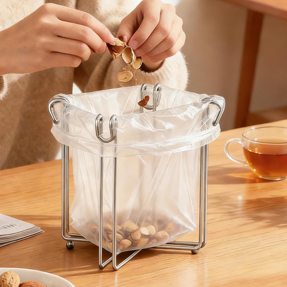 Kitchen Stand Holder 304 Stainless Steel Plastic Bag Rack Multifunctional Countertop Cups Bottles Drying Rack for Bottles and Cups Trash Bag Shelf Garbage Bag Holder for Home Kitchen Tower