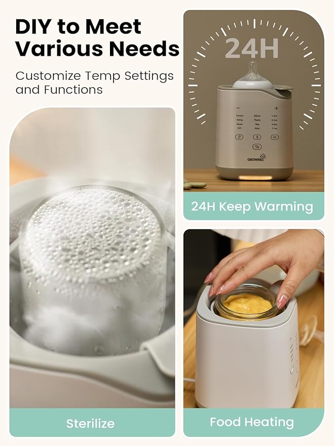 Grownsy Bottle Warmer for Night Feeding, Fast Baby Bottle Warmer for Breastmilk, Smart Temperature Control, with Timer, Thaw, Food Heater, Night Light, Calentador De Biberones for All Bottles