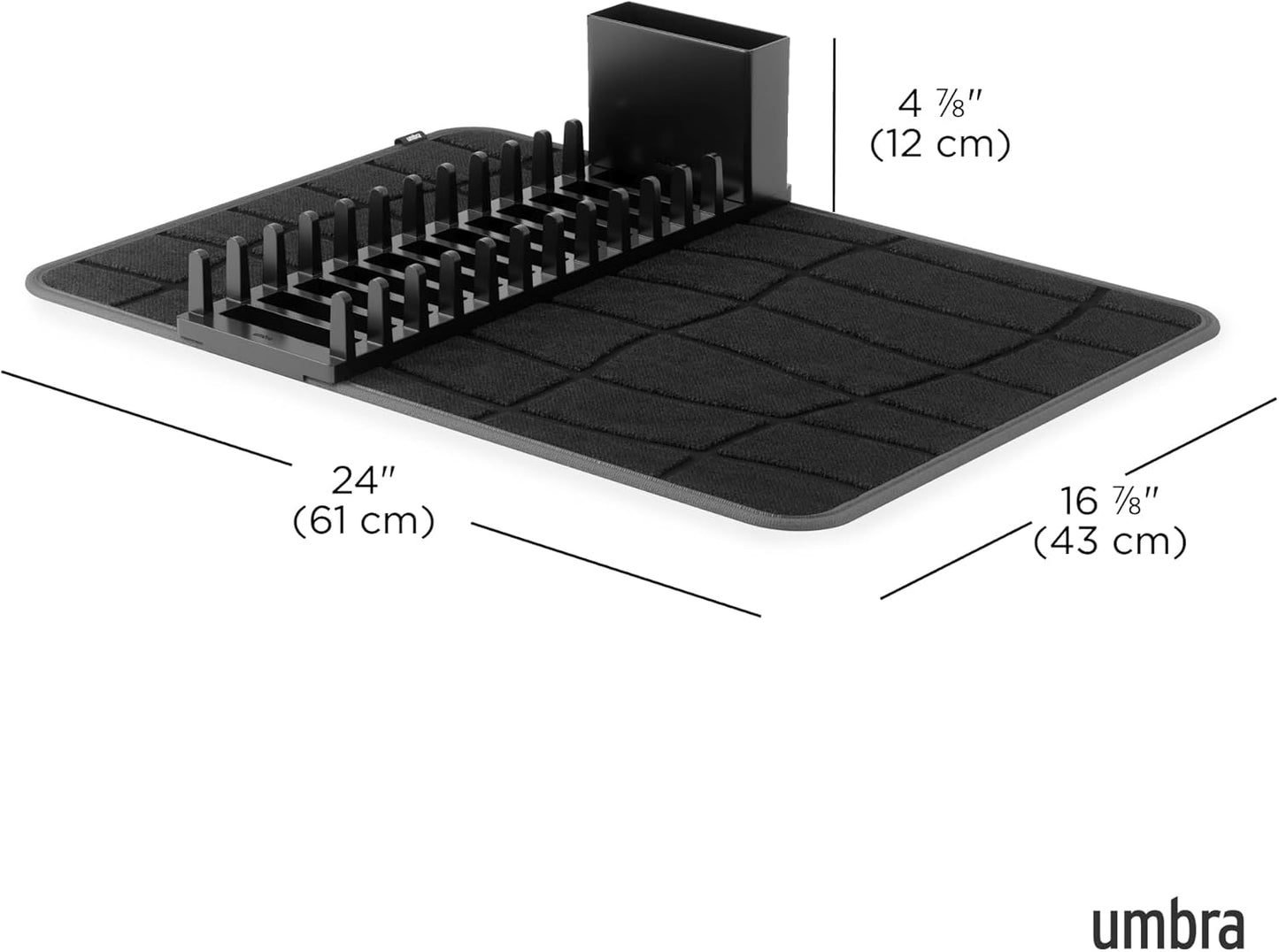Umbra Udry Dish Rack and Microfiber Drying Mat – Space-Saving Design Folds Up for Easy Storage, Mini Rack, Gray