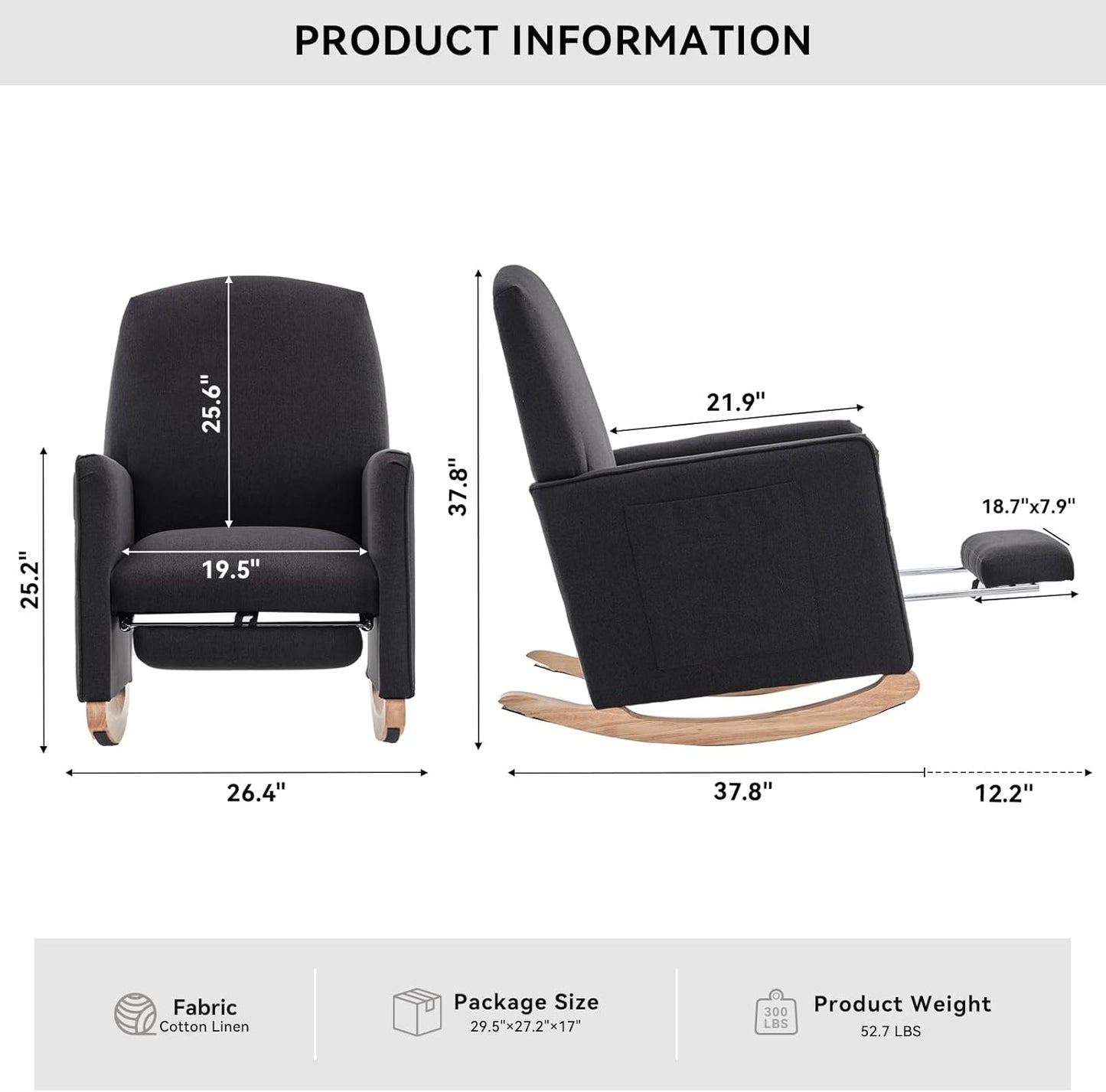 FOXHUNTER Rocking Chair Nursery with Adjustable Footrest and High Backrest, Upholstered Glider Chairs with Side Pockets for Nursery, Rocker Armchair Indoor for Living Room,Beige