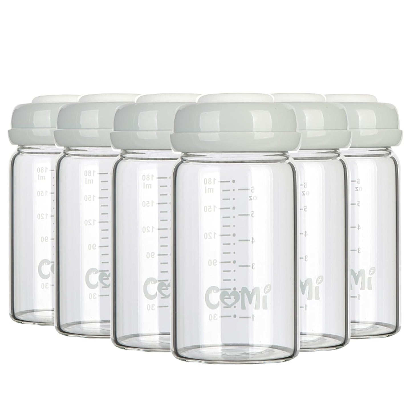 COMI Wide Neck Glass Breastmilk Collection n Storage Bottle, 4 Packs,10oz with Screw Ring Sealing Disk,Re-markable Sealing Disc,BPA Free,Fits Breast Pumps&Nipples(4 Green Lids)